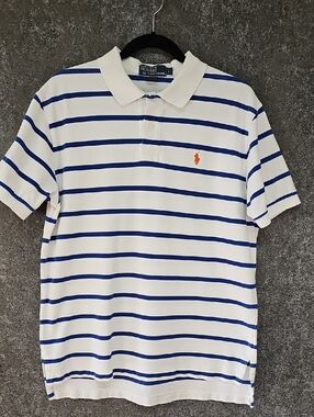 Polo Ralph Lauren Striped Pullover, White & Blue, Size Large
